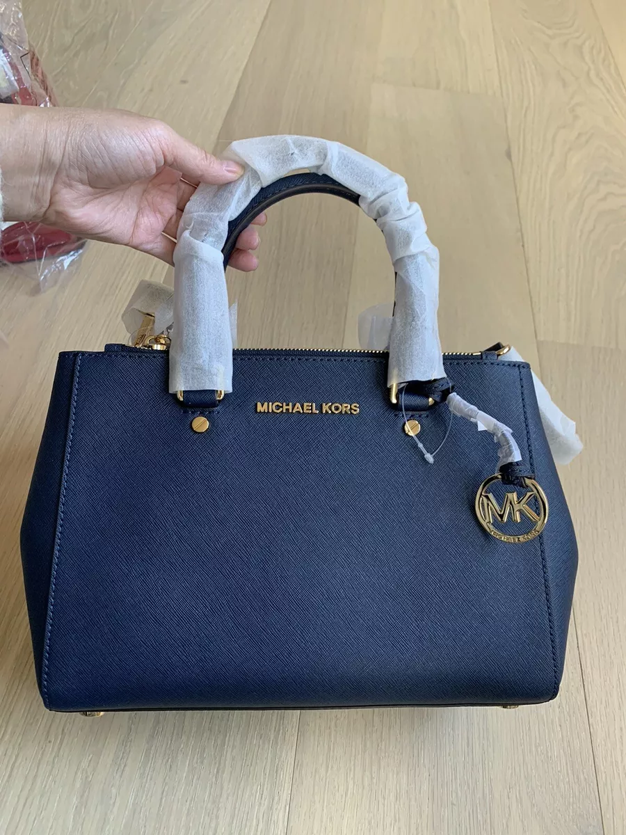 NWT! MICHAEL KORS SUTTON NAVY BLUE SAFFIANO LEATHER SMALL SATCHEL