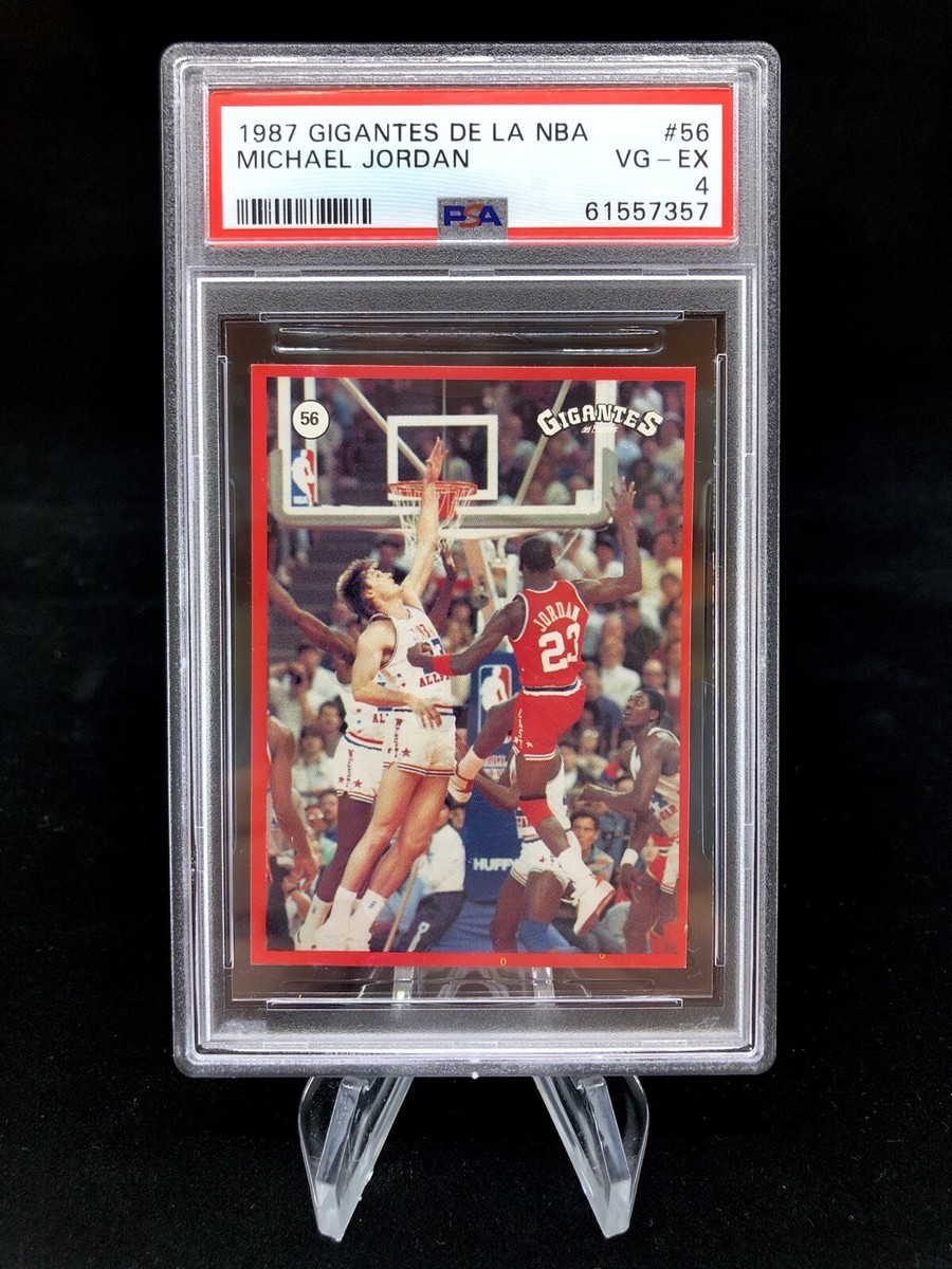 Michael Jordan Abdul Jabbar 1987 Gigantes de la NBA #56 Sticker Card PSA  READ
