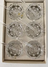 Vintage  Set 6 Crystal  Salt Cellars with Plastic Spoons Original Box Japan