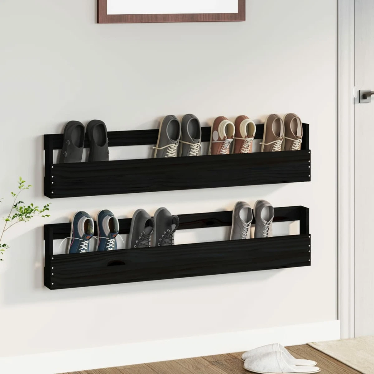 Wooden wall sale mounted shoe rack