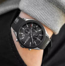 NEW BOSS 1513716 MENS WATCH RUBBER BLACK STRAP WITH  BLACK DIAL