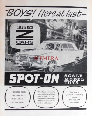 SPOT-ON BBC TV's 'Z Cars' Modellauto Bausätze ANZEIGE #2 Vintage 1965 Printanzeige 677-84