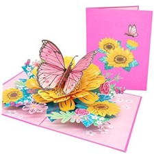 3D Pop Up Card - Mother's Day Beautiful Day Butterfly and Colorful Flowers