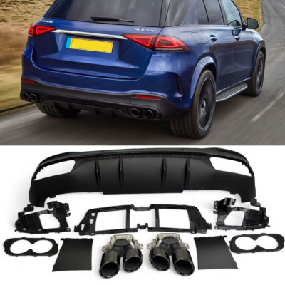   REAR DIFFUSER + EXHAUST TRIMS FOR MERCEDES W167 GLE 53 AMG LOOK BLACK NEW