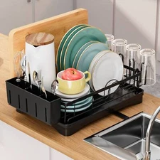 Dish Drying Rack Stainless Steel Drying Dish Drainer Kitchen w/ Utensil Holders