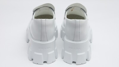 Prada Women's Monolith Loafers Size 39-US 9 in White Brushed