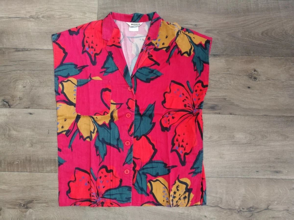 Marella camicia smanicata donna cotone floreale vintage 90S di