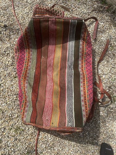 Primitive Antique Berber Camel Bag Handmade Leather Wool Morocco 40" x 25" - Picture 8 of 8