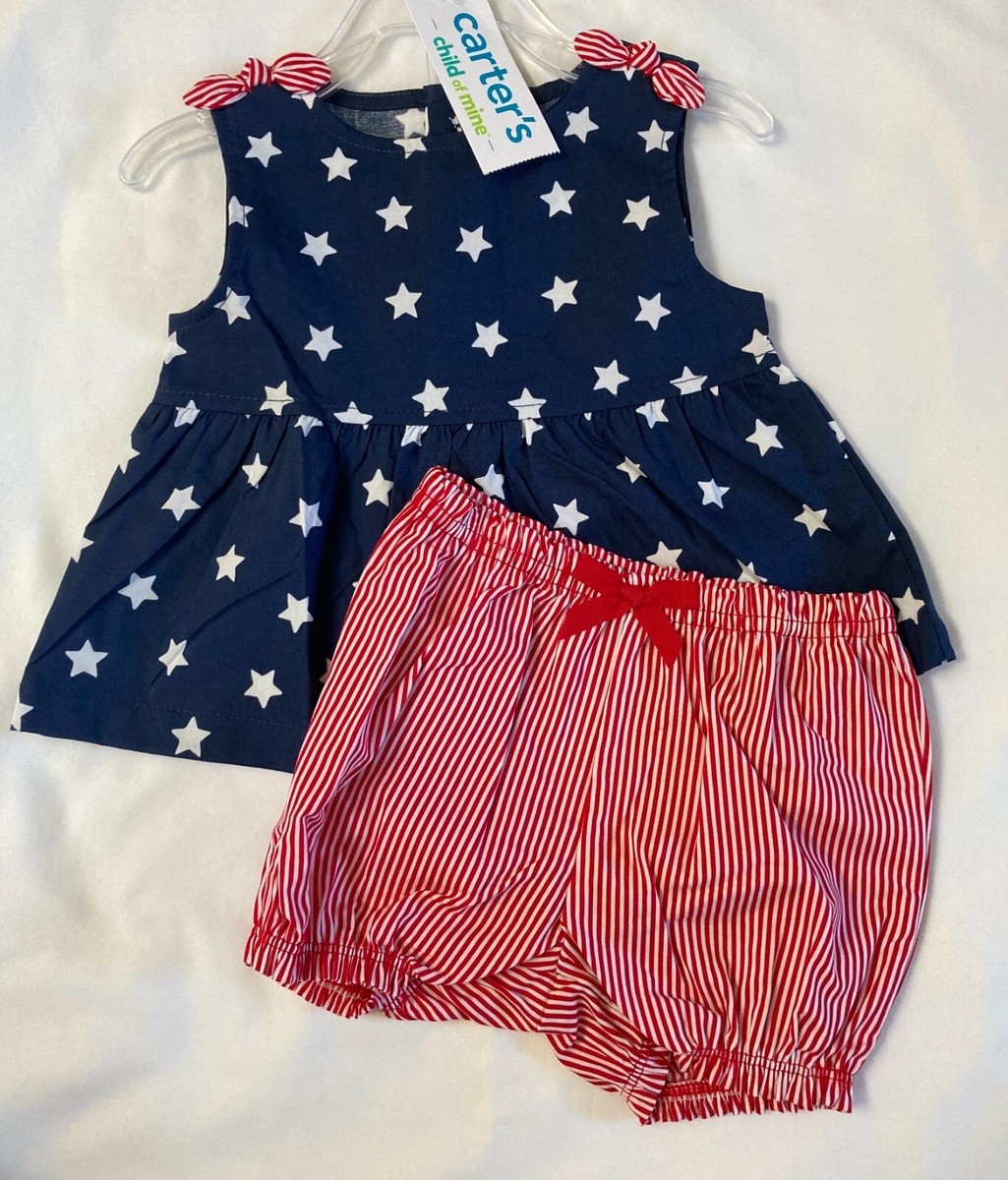 NWT Carter's 0-3 Month Girl 4th July Outfit Red White Blue Stars