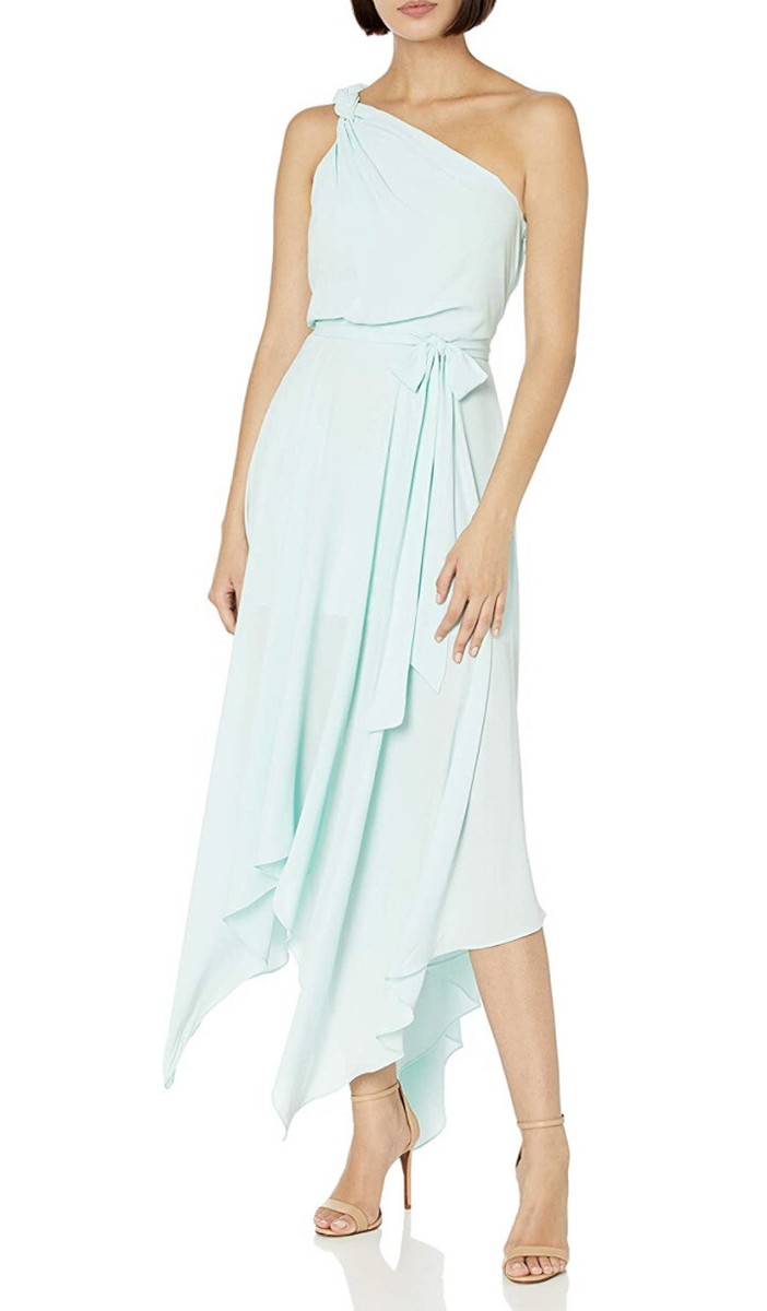 halston asymmetric dress Women’s Empire Asymmetrical in FOAM sz 10 color:Wine Red Asymmetric neckline Skirt slit white flowy maxi dress Vera Wang is 'fine