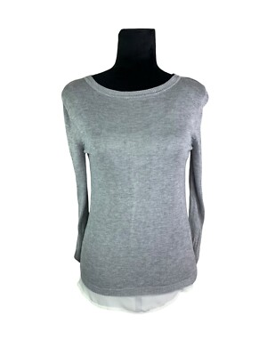 Verve Ami Size S Gray Knit 3/4 Sleeve Sweater Lined Contrasting Trim