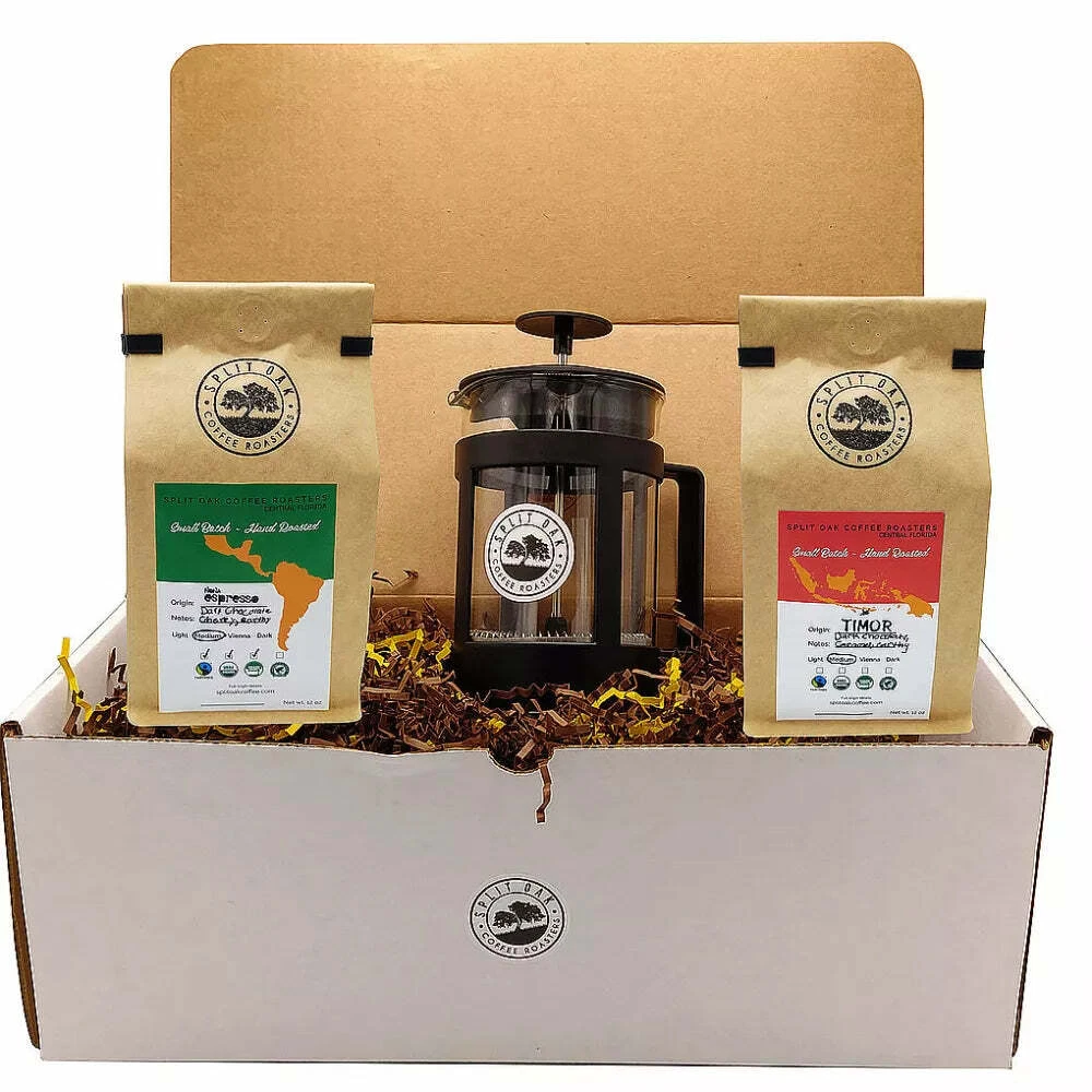 Coffee Gift Box Set 2 assorted coffees +1 French Press Coffee an amazing gift