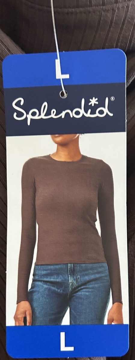 Splendid Long Sleeve Rib Shirt – Camicia Donna A Costine Con Scollo A V, 95% Modal 5% Spandex