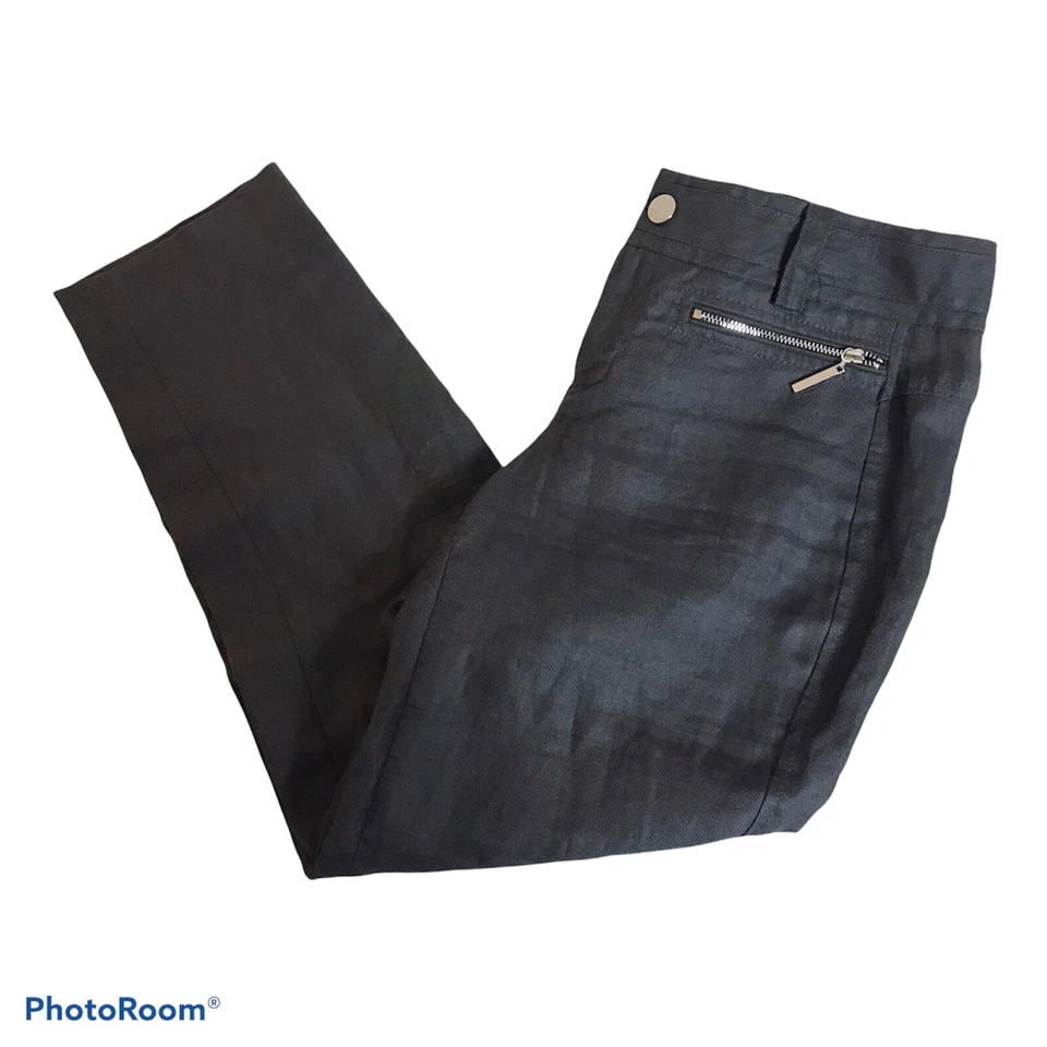 Pantalones de lino CALVIN KLEIN para mujer talla 2 recortados gris carbón cremalleras de pierna cónicas Foto 3 de 4