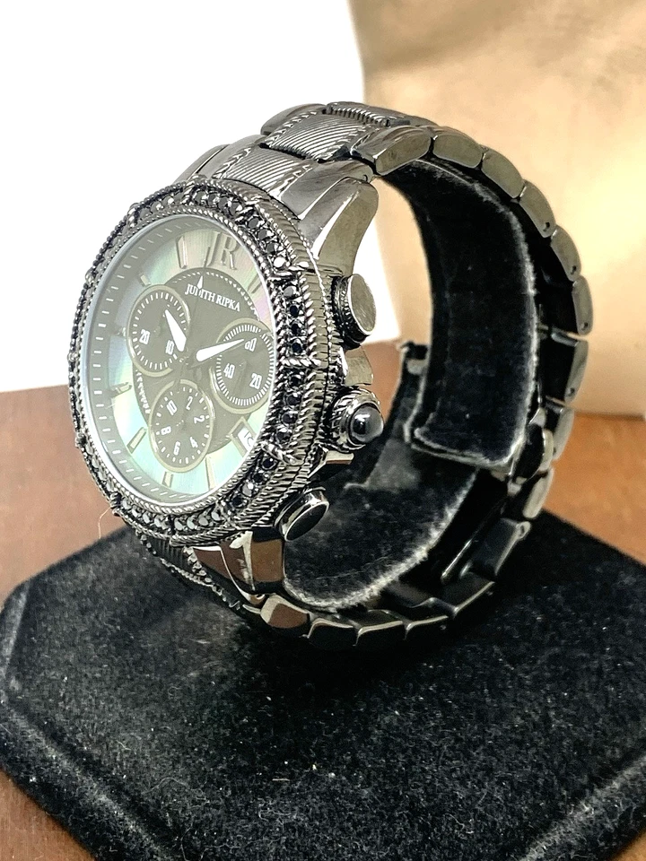 Женские кварцевые часы-хронограф Judith Ripka черные нержавеющая сталь 38 мм - Изображение 2 из 4