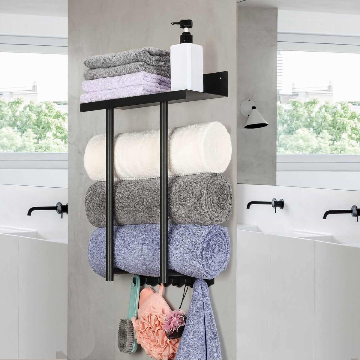 Towel Rack Wall Mounted,Bathroom Rolled Towel Holder,Metal Black