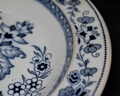 Wedgwood Mandarin Blue Transferware Rimmed Soup Bowls Set of 2 1860s - Picture 6 of 14