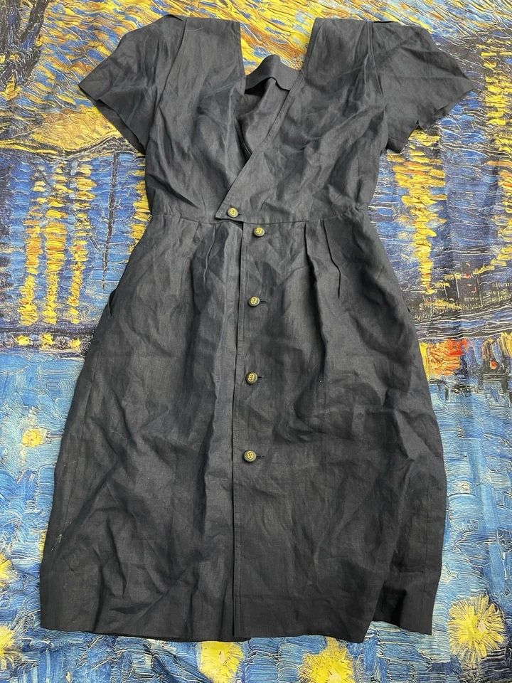 Vestido Vintage Años 80 G. Gucci Lino Azul Talla 42 (10 EE. UU.) H27 Foto 4 de 4