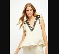 Free People NEW Womens Market Place V Neck Top Boho Ecru Neutral ob1120658