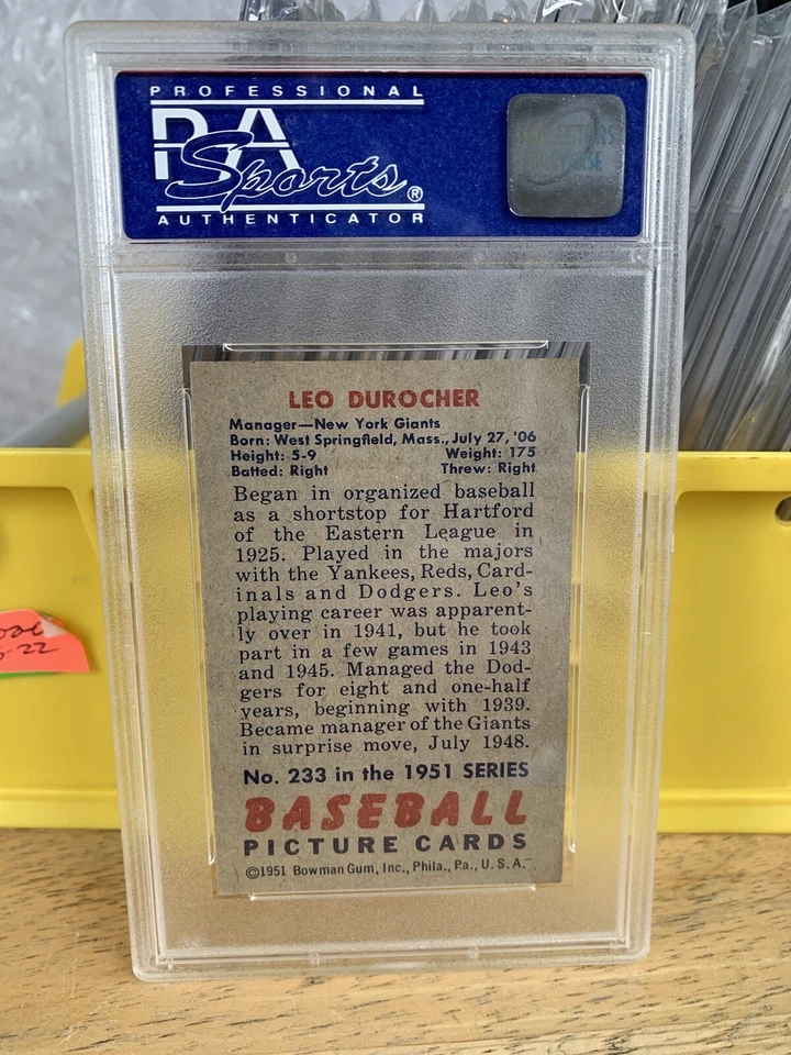 1951 Bowman #233 - LEO DUROCHER - New York Giants - PSA 7 - Image 2 of 2