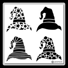 12 X 12 4 in 1 Witch/Wizard Hats STENCIL Halloween/Stripes/Stars/Circles/Plain