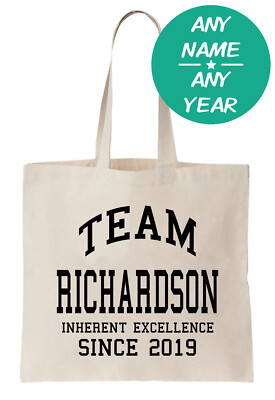 Team Nachname Tragetasche Shopper individuell Geschenk Name Familie College jedes Jahr beliebiger Name