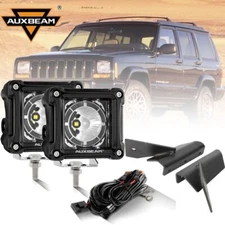 Fit Jeep Cherokee XJ 84-01 LED Light Pods Atmosphere Spot Fog Lamp+Mount Bracket