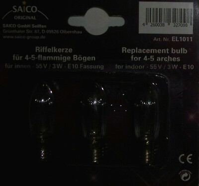 Ersatzbirnen für 4-5-flammige Bögen Riffelkerze 55V 3W E10 Fassung Saico EL1011