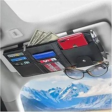 Car Sun Visor Organizer, Leather Storage Pocket Sun Visor Pouch with Zipper for