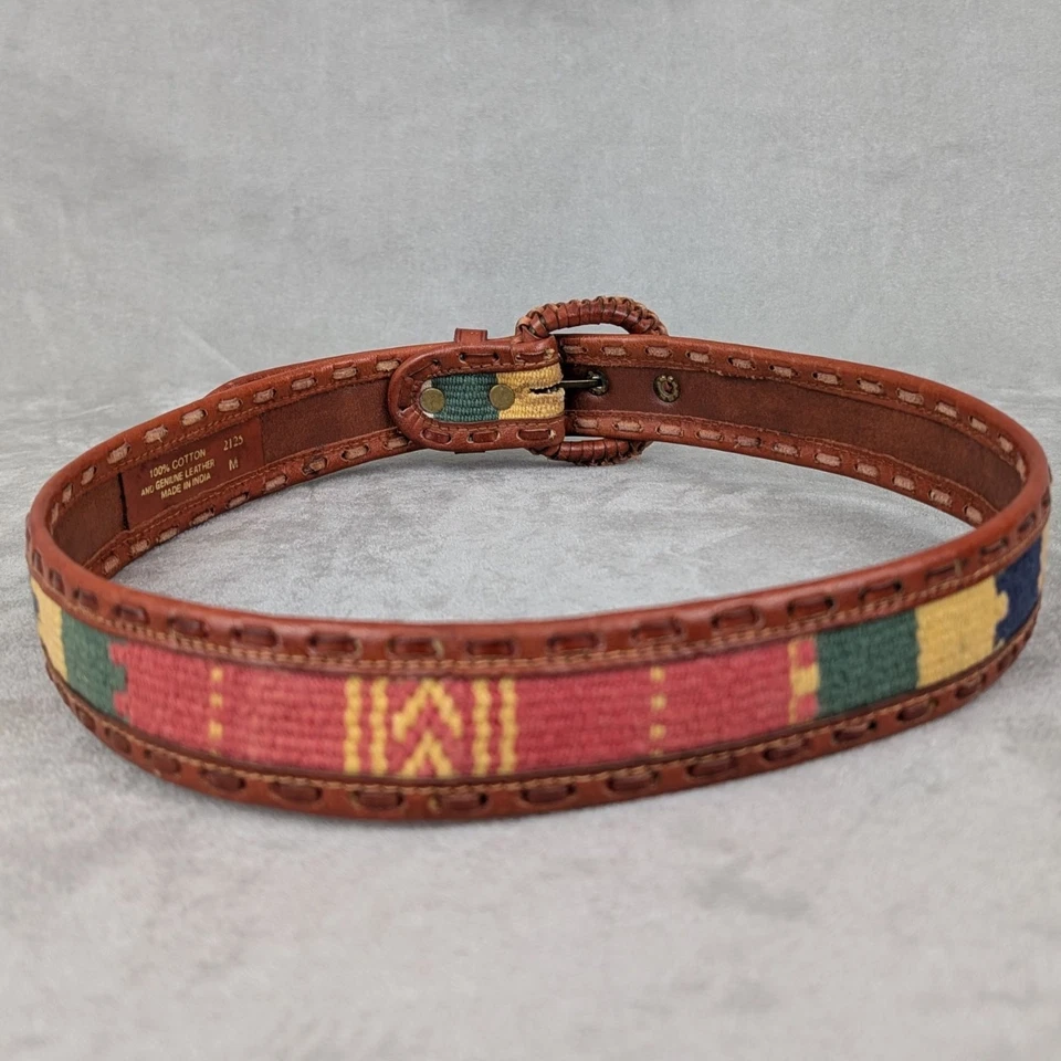 Cinturón Vintage Hecho a Mano Mujer Mediano - Cuero Tejido Tela Boho Western Estilo Foto 4 de 4