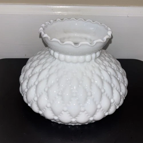 Vintage Diamond Quilt Ruffle White Milk Glass Lamp Shade 5 3/4”x 4 1/4”