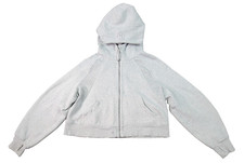 Lululemon Womens Scuba Cropped Hoodie Medium Light Gray Pockets Logo Read 