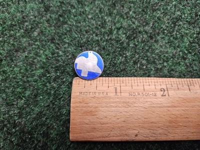 Nice Vintage Small Dove & Cross Religious Christian Round Blue & Silver Pin