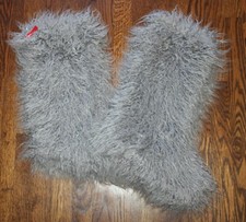 Lot 2 NEW At Home Faux Fur Mongolian Lamb Gray Christmas Stocking 9" x 21" Pair
