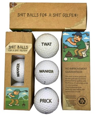 Scherz gebrauchte Golfbälle 3er Pack Neuheit Müll Müll Fluchen lustiges Geschenk