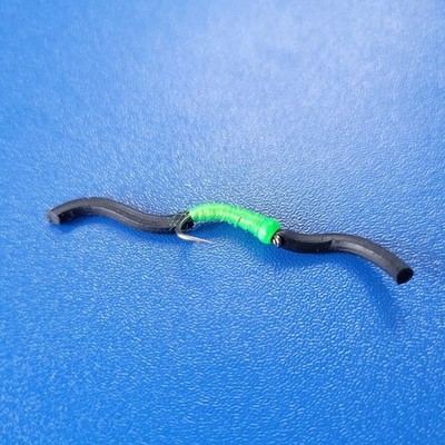 3 #14 barbless black viva SQUIRMY Worm green body and HOTHEAD Trout FLY Fishing