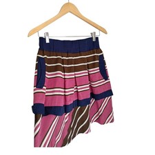 Maeve Anthropologie Striped Mini Skirt Pink Brown Navy Blue Fits S Elastic Waist