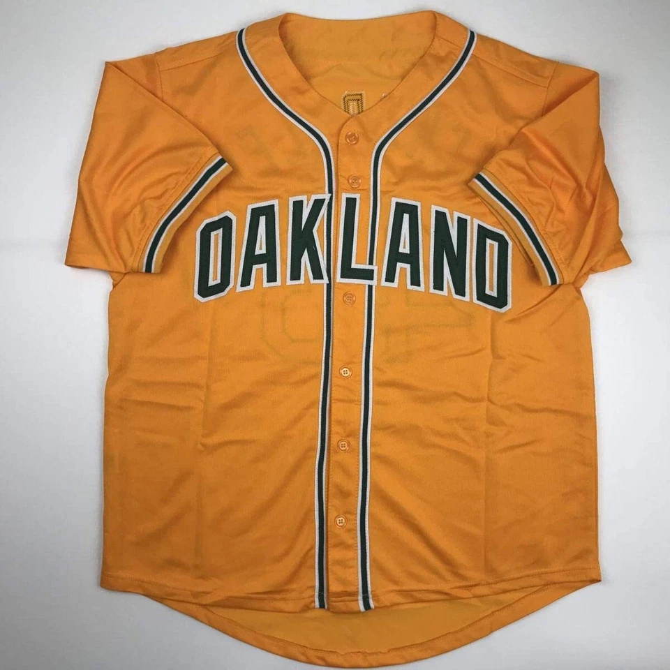 Camiseta de beisebol amarela Oakland autografada/assinada DENNIS ECKERSLEY JSA CERTIFICADO DE AUTENTICIDADE autografada - Imagem 4 de 4