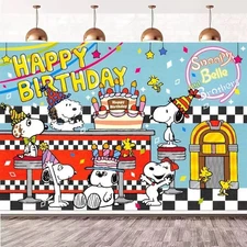 NEW Cartoon Peanuts Snoopy Theme Happy Birthday Backdrop 5 x 4.5ft