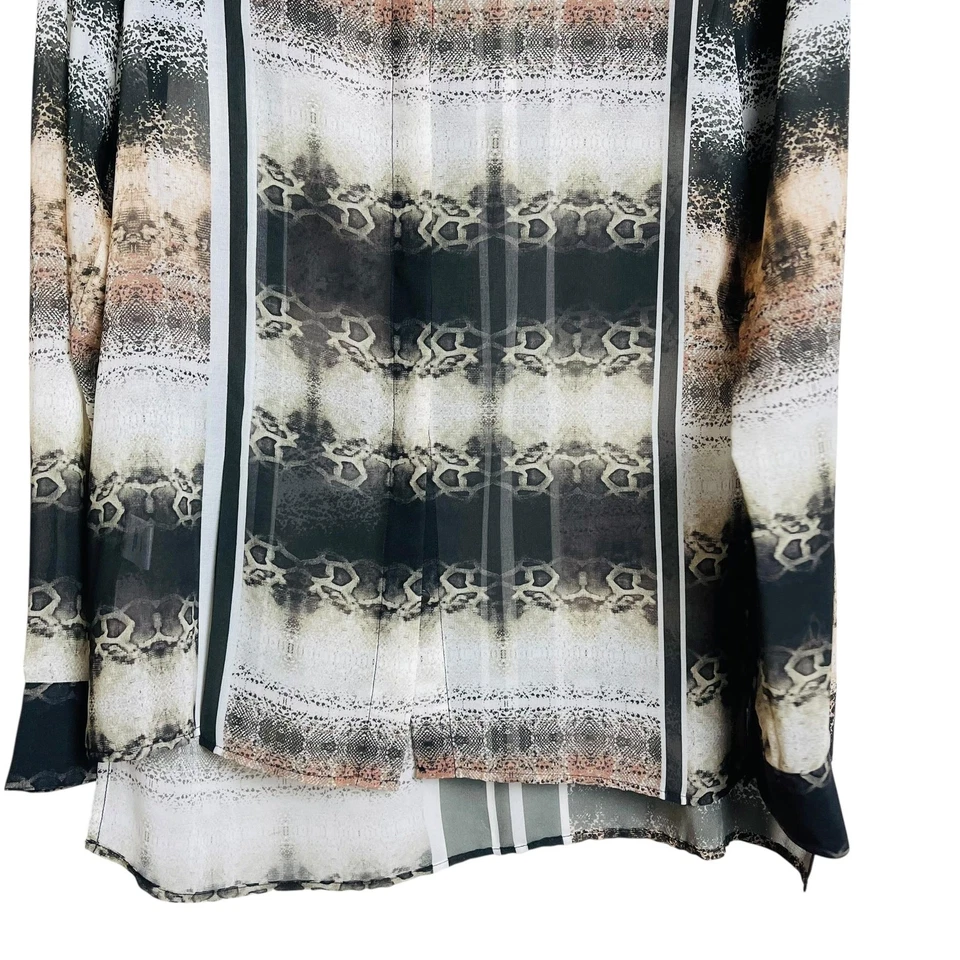 W by Worth 衬衫女式小号棕色黑色蛇纹印花透明长袖衬衫 — 第 4/4 张图片