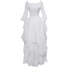 Renaissance Dress Women Victorian Dresses Peasant Costume White Fairy Witch W...