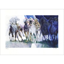 AMBILLE Paul - Lithographie originale "La course de chevaux" 38x53 cm