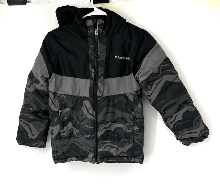 Columbia Lightning Lift II jacket boys medium Gray Black Hood Warm Coat