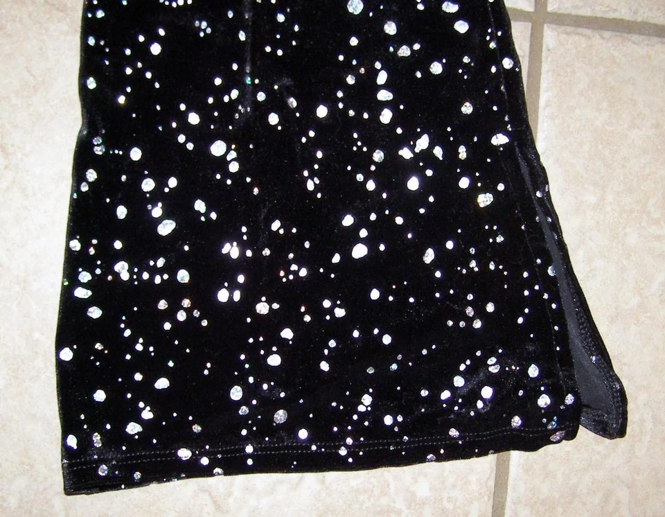 Pantalones acampanados de terciopelo suave cintura elástica talla pequeña lunares plateados brillantes negros y brillantes Foto 2 de 3