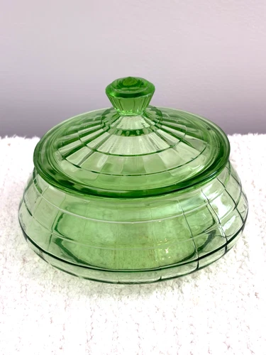 Vintage Anchor Hocking Uranium Block Optic depression glass candy dish