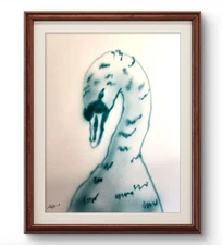 Original Art Swan 14x11 Graffiti Style Airbrush Acrylic Painting Paper