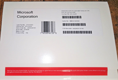 Microsoft Windows Server 2025 Standard, 24 Core License, OEM Kit, DVD/COA