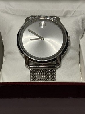 Movado Bold Silver Sunray Mesh Bracelet 44mm Men's Watch 6132 New Battery