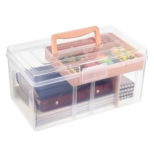 2 Layer Clear Plastic Dividing Storage Box with Removable Tray Multipurpose S...