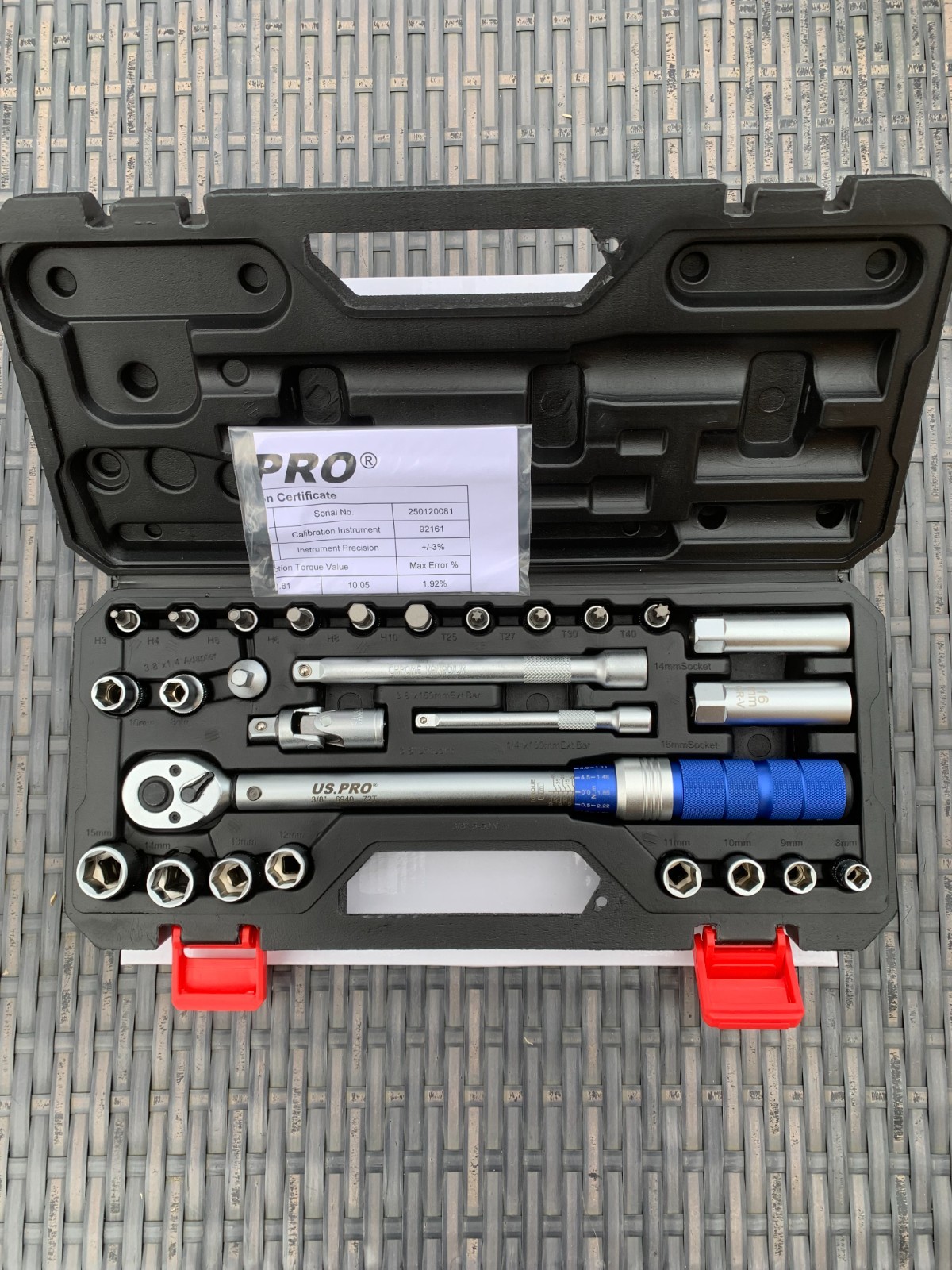 27pc 3/8"" Drive Torque Wrench 5-50nm & Socket Set Calibrated Us Pro 6940